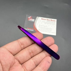 แหนบถอนขนคิ้วแบบมืออาชีพแหนบปลายแหลมทำจากสเตนเลสพลาสม่าสีม่วงโลโก้ออกแบบได้ตามต้องการ - Product Image 4