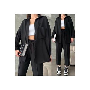 Top e pantaloni da donna in lino Set di fondo comodo ed elegante - Product Image 1