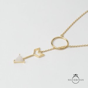 Collier en argent sterling 925 avec pierre de lune arc-en-ciel en forme de flèche pour les occasions de cadeaux - Product Image 4