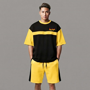 Ensemble 2 pièces pour homme, grande taille, 100% coton de haute qualité, coupe ample respirante, logo personnalisable, 2 couleurs, streetwear confortable. - Product Image 1
