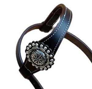 Brida de caballo de cuero genuino occidental marrón de alta calidad con cabezal de logotipo personalizado de liberación rápida para montar a caballo - Product Image 6