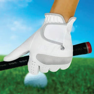 Meilleur gant de golf en cuir de mouton avec logo personnalisé pour main gauche en cuir véritable respirant avec poignées blanches Accessoire de sport - Product Image 1