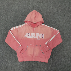 Sudadera con Capucha Extra Grande de Estilo Vintage Personalizada, con Cierre, Pedrería, Impresión DTG, Pintura en Aerosol, Lavada, para Hombre - Product Image 1