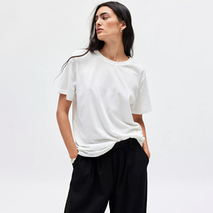 T-shirt surdimensionné 100% coton pour femmes coupe ample blanc uni Streetwear Tee Logo personnalisé impression en gros vêtements pour femmes - Product Image 1
