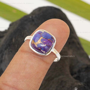 Bague Coussin Turquoise Mohave Cuivre Violet Naturel 10x10mm Bague Fine Bohème Minimaliste Faite à la Main en Argent Sterling 925 - Product Image 4
