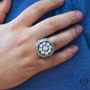 925 Sterling Silver Men's <b>Ring</b> Octagonal Turquoise Zircon Stone Bezel Setting Fine Jewelry for Everyday Wear 14k Metal Purity - Product Image 6