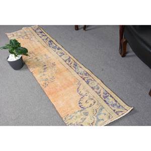 Alfombra de lana de retazos azul naranja Vintage 1,9 X 7.4ft alfombra de sala de estar de tejido plano turco con respaldo de látex 4m de ancho - Product Image 1