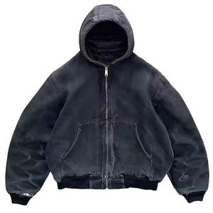 Sweats à capuche zippés pour hommes, lavage à l'acide, 100% coton, basiques, surdimensionnés, délavés, coupe ample, unisexe, vente en gros de sweats à capuche zippés lavés à l'acide - Product Image 3