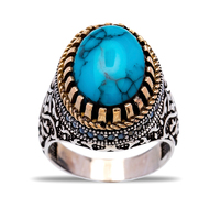 Bague Homme en Argent 925, Pierre Naturelle Turquoise Ovale Authentique, Style Ottoman, Bijoux pour Homme