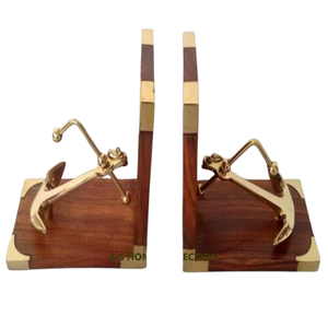 Juego de 2 sujetalibros con diseño de forma de ancla náutica con base de madera para uso en bibliotecas de escuelas de oficina a excelente precio - Product Image 1