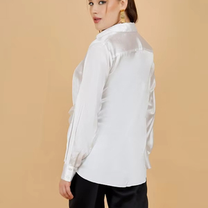 Blusas de Satén de Algodón de Manga Larga para Mujer de Oficina al por Mayor, Blusas Elegantes con Cuello Camisero y Botones, Color Sólido, para Primavera, Verano e Invierno - Product Image 3