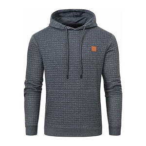 Sweatshirts à capuche à manches longues en jacquard à carreaux pour hommes, sweatshirts hipster décontractés d'hiver avec poches Kanga, couleur personnalisable - Product Image 1