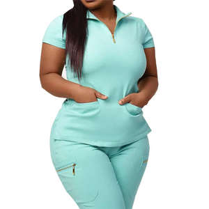 Mejor mujer 2024 nueva moda cremallera pulóver enfermera uniforme conjunto elástico Hospital Jogger venta al por mayor uniforme médico - Product Image 5