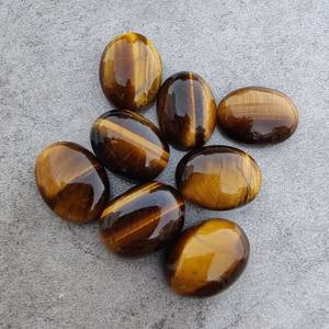 พลอยตาเสือธรรมชาติทรงรีขัดเงาสูงทรงหลังแบนปรับขนาด4x6มม. 20x30มม. สีเหลืองสำหรับต่างหูทอง - Product Image 6