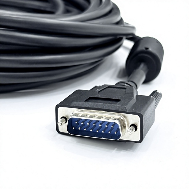 Custom DB15 Male to Male Shielded Industrial Communication Cable Assembly with Ferrite Core for PLC Automation Systems