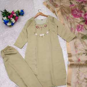 เดรสแขนยาวผ้าไหมสไตล์ปากีสถาน Kameez Dupatta ดีไซน์เนอร์ทำมือสำหรับงานแต่งงานและงานปาร์ตี้ - Product Image 1