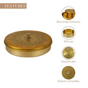 กล่องเครื่องเทศออกแบบแกะสลักด้วยมือทำจากทองเหลืองกล่องเครื่องเทศดีไซน์สวยงามทำจากโลหะทรงกลมสัมผัสทอง - Product Image 2