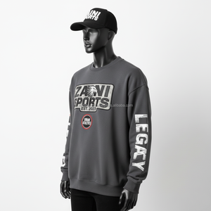 Sudadera de hombre GSM 330, tela polar de poliéster de algodón Premium, logotipo bordado personalizado, sudaderas básicas de moda urbana gris - Product Image 3