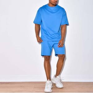 Conjunto informal de 2 piezas para hombre, Camiseta holgada de manga corta y pantalones cortos, conjuntos de cuello redondo, ligero, 100% algodón, entrenamiento, gimnasio, Verano - Product Image 6