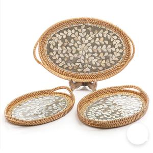 Ensemble de 3 plateaux de service en bois de noyer rectangulaires, design moderne, pour hôtel, maison, cuisine, avec deux poignées - Product Image 2