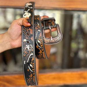 Ceinture florale en cuir véritable fait à la main et peinte à la main occidentale Nouvelle arrivée Ceinture en cuir usiné unisexe - Product Image 1