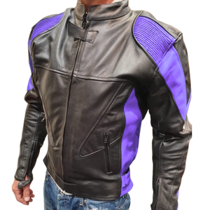 Venta caliente Racing Chaqueta de cuero de vaca genuina para hombres Motociclismo de invierno con protecciones en color negro/azul - Product Image 4
