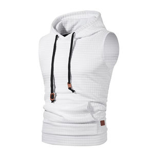 Haute qualité 100% coton hommes pull sans manches été cordon à capuche pour les entraînements de gymnastique entraînement musculaire - Product Image 1