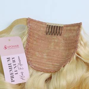Qualité de luxe 22 pouces couleur blonde Remy cheveux Wrap queue de cheval 100% vague naturelle Extensions de cheveux humains haut en - Product Image 4