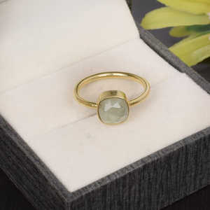 925 Sterling Silver Romantique Fine Jewelry Ring Natural Prehnite Gemstone Oval Cut Platinum Rhodium Plated 8x8mm 2.92g Set - Product Image 6