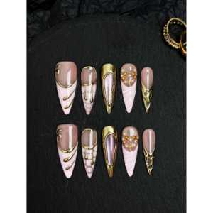 Uñas Postizas Gilded Blush Royale, Elegantes y Lujosas - Product Image 1