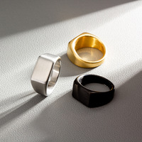 Haute qualité carré noir bague argent 18k plaqué or texte personnalisé hommes anneaux pas de rouille bijoux en acier inoxydable