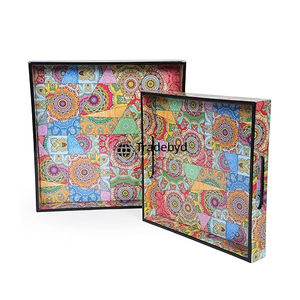 Tradebyd Plateau en bois MDF élégant Plateau de service de qualité supérieure pour café, thé, petit déjeuner et collations - Product Image 2