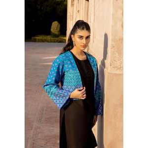 Veste Courte Brodé Bleu Khaddar pour Femme, Coupe Oversize Coréenne, Paillettes et Strass, Personnalisable, Teint Uni, Respirante pour l'Automne - Product Image 2