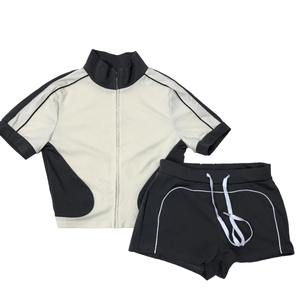 Conjunto deportivo informal ecológico de 2 piezas para mujer, Chaqueta corta con borlas y retazos Hipster con cremallera y pantalones cortos, chándal a juego - Product Image 6