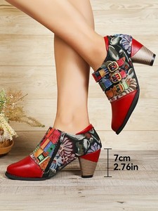 Botines de tacón alto para mujer a la moda de fiesta de otoño estilo occidental con estampado múltiple con cierre de cremallera y Tacón cuadrado antideslizante - Product Image 3