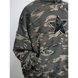 Sweat à capuche personnalisé en usine de haute qualité design camouflage lourd brodé en détresse pour hommes - Product Image 5