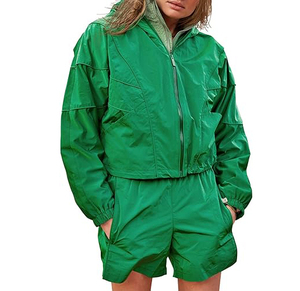 Chaqueta cortavientos de nailon y poliéster con cremallera holgada nueva moda personalizada y conjunto corto de chándal cortavientos para hombre - Product Image 6