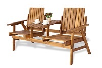Banc d'extérieur moderne en bois Table centrale intégrée écologique et durable pour parc, jardin, patio, balcon, arrière-cour, espaces de détente