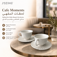 Ensemble de tasses à café et soucoupes en céramique blanche de luxe en gros, tasses à thé en porcelaine gaufrée pour hôtels, restaurants et maisons