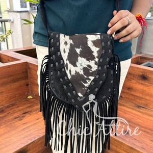 El mejor vendedor Western Real Hair on Suede Leather Fringe Crossbody Bag para mujer Custom Genuine Leather Hand Stitch Boho Purse - Product Image 1