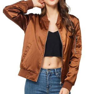 Blouson aviateur en toile pour femmes à fermeture éclair de couleur unie qualité supérieure fini respirant tenue décontracté d'hiver écologique - Product Image 5
