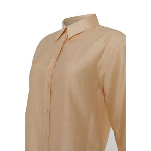 Blusa de Lino Beige de Corte Holgado con Logotipo Bordado y Cuello Alto Asimétrico - Product Image 2