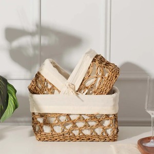 Ensemble de 3 paniers en jonc de mer avec doublure en tissu, paniers de rangement faits à la main, vente en gros, écologiques, fabriqués au Vietnam - Product Image 4
