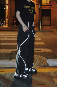 Pantalons de survêtement en toile pour hommes, taille haute élastique, amples, larges, à rayures, style Y2K, surdimensionnés, en coton, vente en gros - Product Image 3