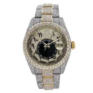 Glamorous Fully Iced Moissanite Diamond Watch Nuevas llegadas 41mm Árabe Amarillo Blanco Dos tonos Lujo Acero inoxidable Analógico - Product Image 1
