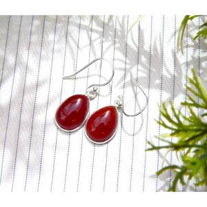 Boucles d'oreilles en agate rouge bohème minimaliste faites à la main bijoux en argent Sterling 925 à la mode Cabochon pierre précieuse accessoire pour femme - Product Image 1