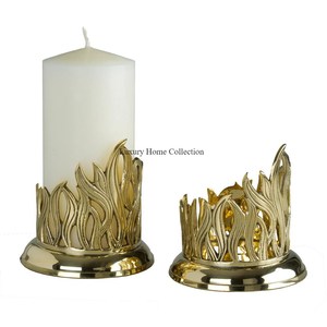Modern Glass Made Tabletop Candle Holder With Gold Color Base and <b>Top</b> Border Brass Casted Handmade Tabletop Dinnerware Supplies - Product Image 2