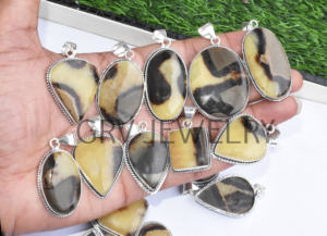 Lot de pendentifs ethniques en argent sterling 925 faits à la main en gros pierre précieuse septarienne jaune naturelle GRV BIJOUX Fêtes Anniversaires - Product Image 2