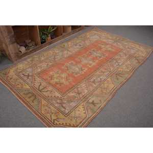 พรมขนแกะสีเหลืองส้มแบบดั้งเดิม4.8x8ฟุตวินเทจแบบตุรกีพรมสานแบนเรียบคลาสสิคห้องนั่งเล่นการเย็บปะติดปะต่อกันด้วยยาง - Product Image 5