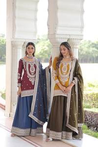 Ensemble Kurti, Bas et Dupatta brodés des deux côtés, longueur genou, qualité supérieure, photos réelles, prix de gros - Product Image 4